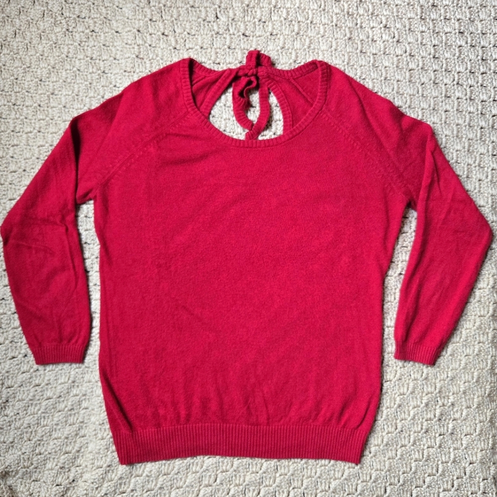 Banana Republic Factory Red Tie Back 3/4 Sleeve Knit Sweater Petite S